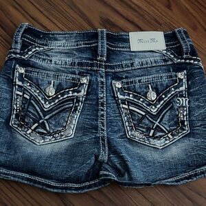 Miss Me Distressed Dark Blue Embellished Denim Shorts